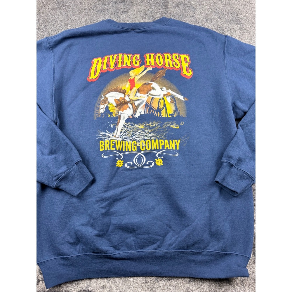 Diving Horse Brewing Company Sweatshirt Mens Large Navy Blue‎ Graphic Crewneck